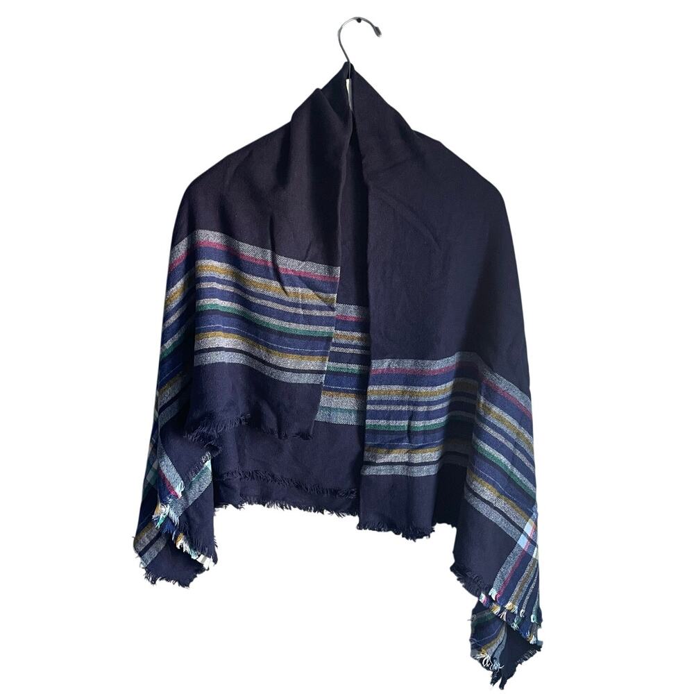 GAP Navy Blue Striped Scarf Shawl Blanket Preppy 51"x58" Cozy Plaid Fall Holiday
